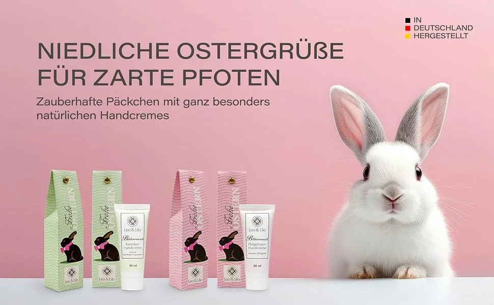 Leo & Lilo hand cream gift set Small Easter greeting - 6 individually packaged natural cosmetics certified hand creams - intensive care for dry hands - 6 x 20 ml - handcreme ostergeschenk ostern happy easter gift kleine aufmerksamkeit osterhase hand cream