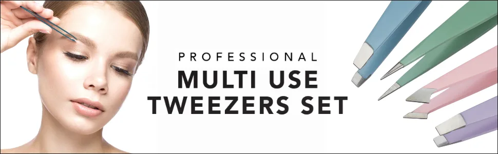 Tweezers Set Professional 4-piece | Stainless steel precision tip for eyebrows | Men and women cosmetics | Cliganic Guarantee Multi-colored - product information 1