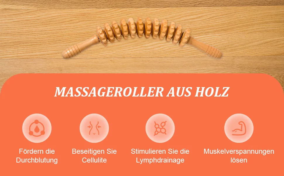 Bounabay massage roller wood abdominal massage device massage roller roller roller massage device with handle suitable for neck legs back body body massage device - massageroller