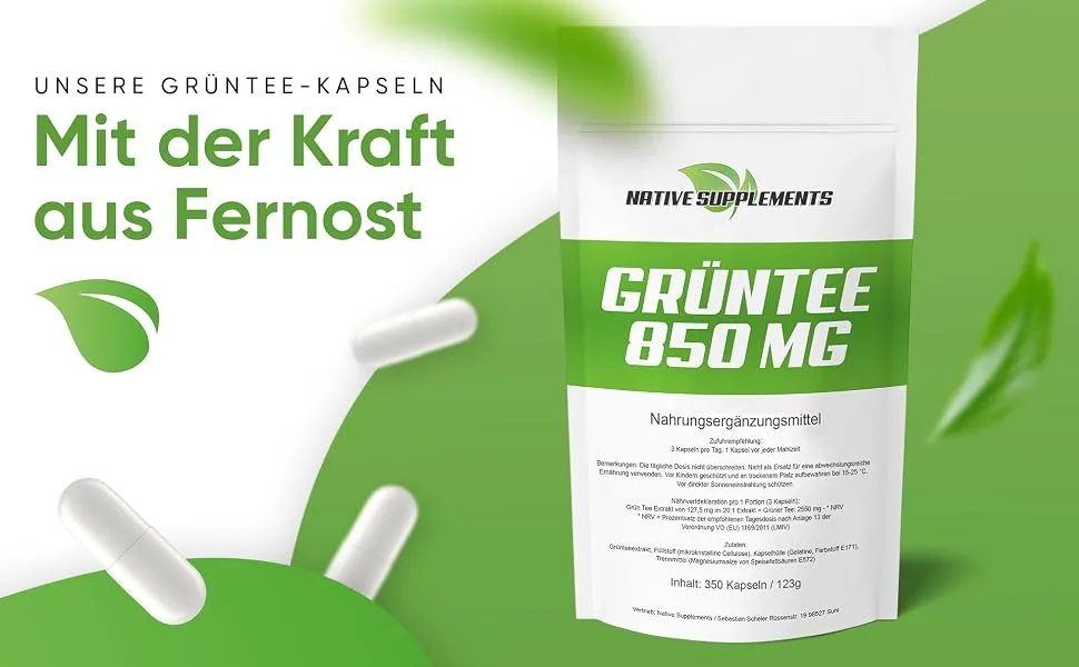 Green Tea Extract - XL Bulk - 350 Capsules - 850mg Green Tea per Capsule - High Dose Green Tea Green Tea Capsules Exclusive Quality - grüntee kapseln native supplements abnehmen diät fettverbrennung