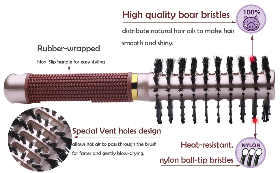 Oval Styling Vent Hair Brush for Blow Drying, Double Sided Boar and Nylon Bristle Brush for Medium Short Length Hair - Oval vented boar hair brush