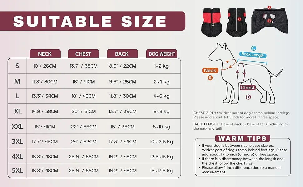 Ectkuee Winter Warm Pet Dog Clothes Small Waterproof Dog Coat Jacket Winter Quilted Padded Puffer Pet Clothes XXL Vert - omment measure your dog