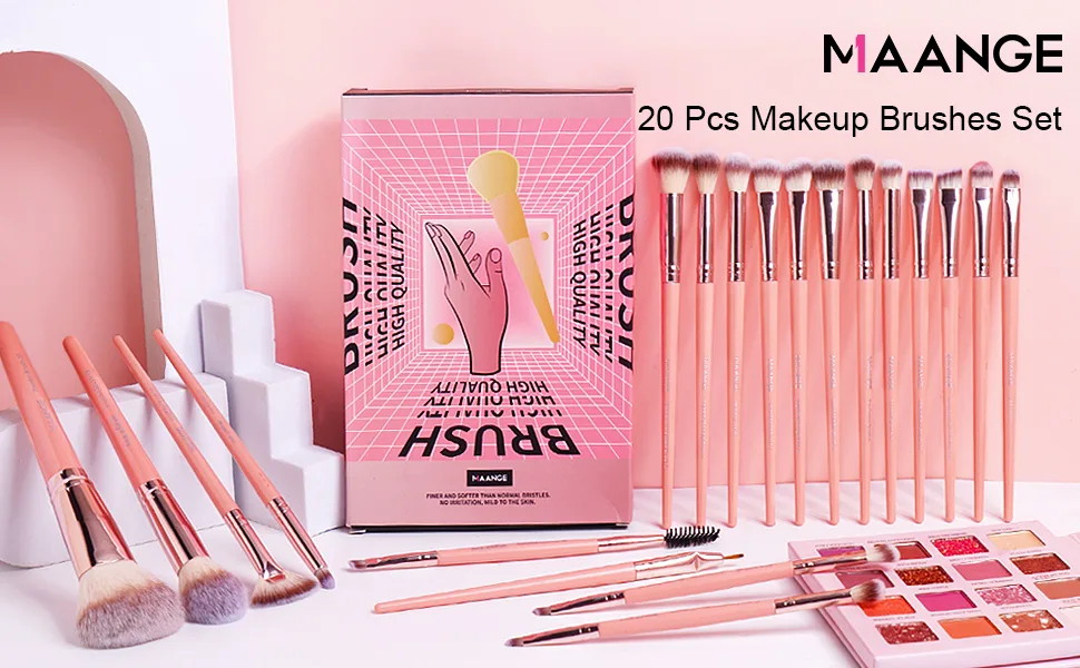 Makeup Brushes, MAANGE 20Pcs Makeup Brush Set Premium Synthetic Foundation Face Powder Blush Concealers Make Up Brushes Sets with Gift Box(Pink) - makeup brushes set