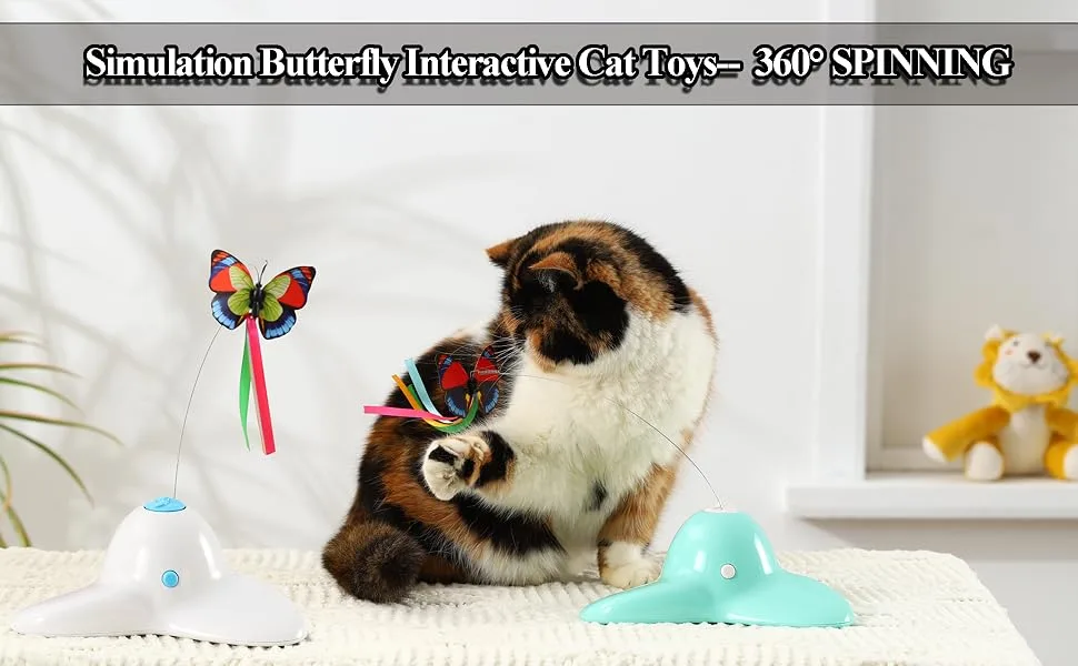 Pawsayes Interactive Indoor Cat Toy with 360 Rotating Butterfly 2 Refill Packs Yellow - product information 8