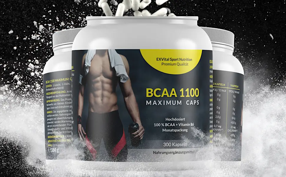 EXVital BCAA 1100 Maximum Caps amino acid 300 capsules in top quality with vitamin B6 1 pack (1 x 384g) - dfgdf