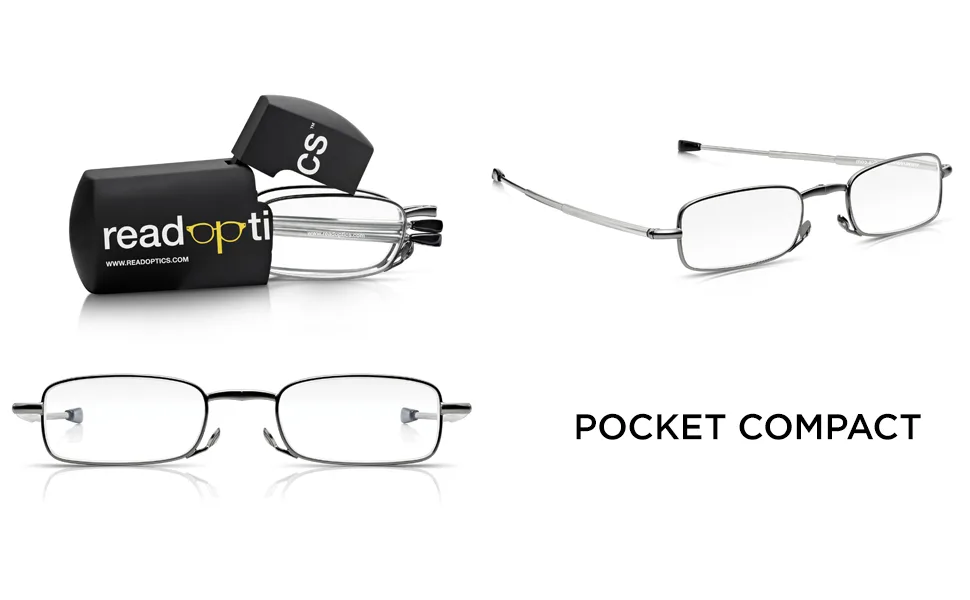 Read Optics Folding Reading Glasses 1.5 Blue Light Blocking Foldable UV Reader for Computer Phone Digital Screen Menu etc. Travel Ready in Pocket Case.Anti-glare clear.Mens/Womens +1 to 3.5  - Kompakte Lesebrille in Taschengröße, tragbar, klein, zusammenklappbar, aus Metall, für Reisen