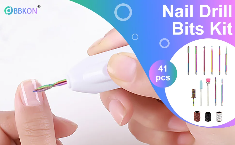 BBKON 10Pcs Nail Drill Bits with 30pcs Sanding Bands and Replacement Mandrel, Professional Tungsten Carbide Diamond Cuticle for Acrylic Nails Removal, Manicure Shaping Remove Tools, Home Salon Use - Nail Drill Bits kit
