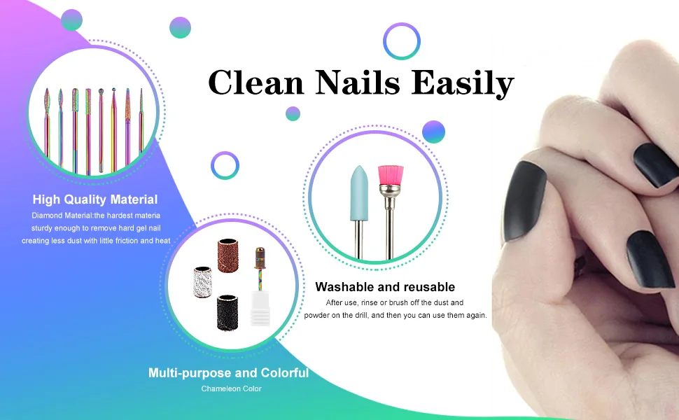 BBKON 10Pcs Nail Drill Bits with 30pcs Sanding Bands and Replacement Mandrel, Professional Tungsten Carbide Diamond Cuticle for Acrylic Nails Removal, Manicure Shaping Remove Tools, Home Salon Use - Nail Drill Bits kit