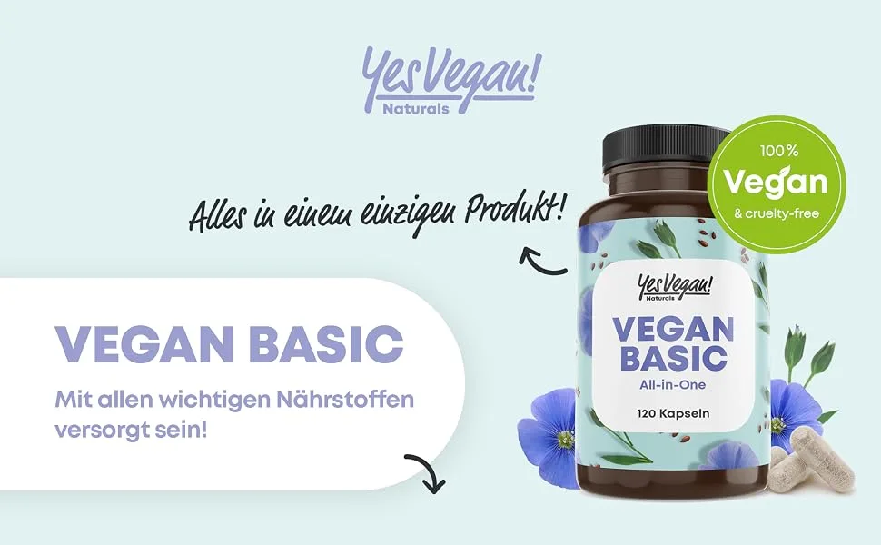 Vegan Complex - Vitamin B12 K2 D3 Iron Zinc selenium and Omega 3 - 120 capsules - especially for vegetarians and gifts - Supplements (1 piece) 1 piece (120 pack) - Vegan Basic mit allen wichtigen Nährstoffen versorgt