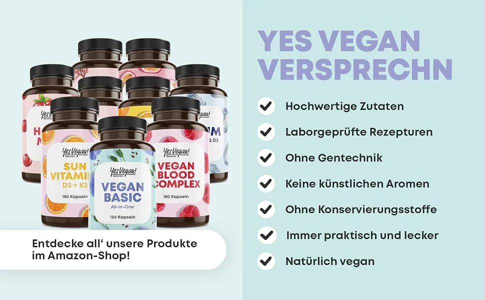 Vegan Complex - Vitamin B12 K2 D3 Iron Zinc selenium and Omega 3 - 120 capsules - especially for vegetarians and gifts - Supplements (1 piece) 1 piece (120 pack) - Yes Vegan Versprechen