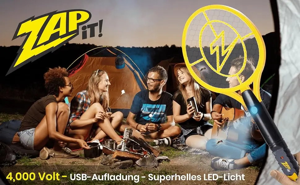 Zap it! Bug Zapper- rechargeable mosquito fly and mosquito killer bug zapper racket- 4 000 volts- USB charging superhelle LED light for zapping in the dark- safe (medium) medium- 1 pack - product information 1