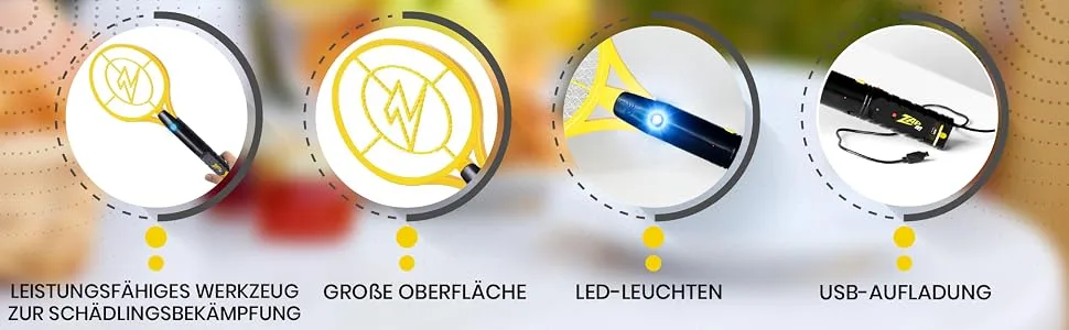 Zap it! Bug Zapper- rechargeable mosquito fly and mosquito killer bug zapper racket- 4 000 volts- USB charging superhelle LED light for zapping in the dark- safe (medium) medium- 1 pack - product information 4