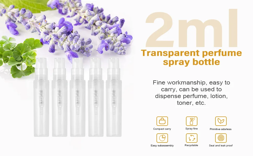 Liseng 200pcs / Lot 2ml Transparent plastic spray bottle Small cosmetic packaging atomizer-perfume bottles atomizer-fluid container - Transparente Kunststoff-SprüHflasche Kleine Kosmetikverpackung ZerstäUber-ParfüMflaschen