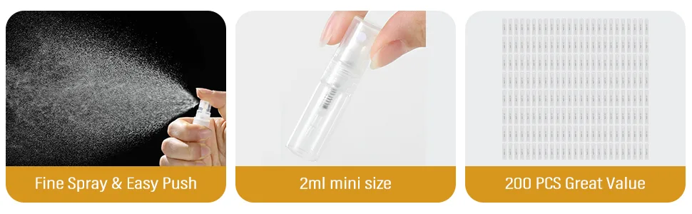 Liseng 200pcs / Lot 2ml Transparent plastic spray bottle Small cosmetic packaging atomizer-perfume bottles atomizer-fluid container - Transparente Kunststoff-SprüHflasche Kleine Kosmetikverpackung ZerstäUber-ParfüMflaschen
