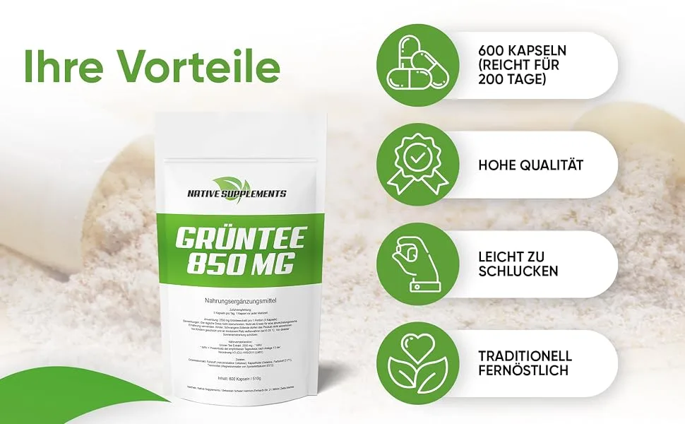 600 capsules |Green tea extract storage pack |850mg green tea per capsule |Green tea highly dose |100%-performance |Green tea capsules |Exclusive quality - bulk ware hersteller grüntee kapseln nahrungsergänzungen vitamin komplex fettverbrenner
