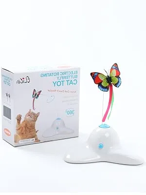 Pawsayes Interactive Indoor Cat Toy with 360 Rotating Butterfly 2 Refill Packs Cream White - butterfly cat toy