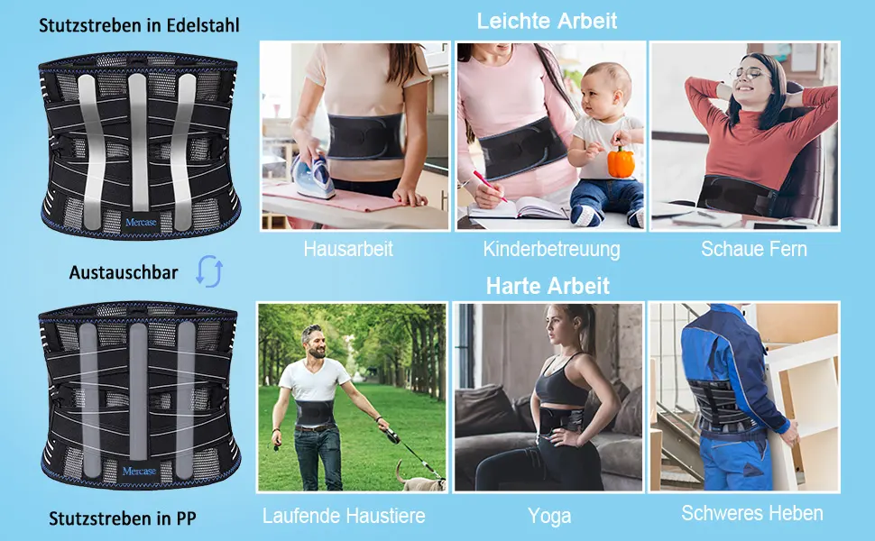 Mercase back bandage back belt for men and women back support with interchangeable support struts to relieve pain in the lower back sciatica herniated disc - product information 3