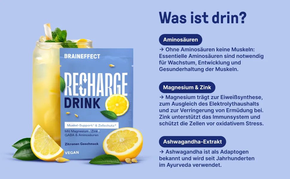 Braineffect archae - Premium hydration mixture - electrolyte without sugar (with stevia) + EAA & BCAA powder - isotonic beverage powder with amino acids lemon 24 g (15 pack) - product information 3