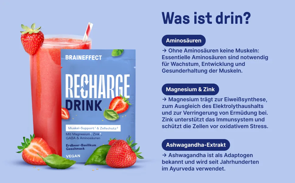 Braineffect archae - Premium hydration mixture - electrolyte without sugar (with stevia) + EAA & BCAA powder - isotonic beverage powder with amino acids strawberry basil 24 g (15 pack) - product information 3