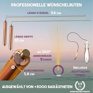 Vibratis Professional Dowsing Rod Model Premium & Egyptian Divination Pendulum Ideal package for getting started in radiesthesia - Dimension