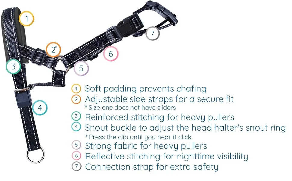 Goodboy Dog Halver with Service belt - stops heavy pulling on a leash - padded halter for small medium -sized and large dogs - halter with training instructions (possibly not in German black nylon / black padding size 4 (pack of 1) - Kragen
