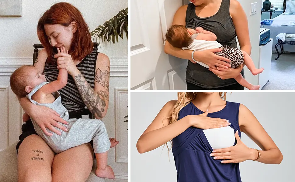 Sosolism Rayon Nursing Tank Top Breastfeeding Sleeveless Maternity Vest Maternity Clothes 3 Pack M Black/Red/Green - product information 4