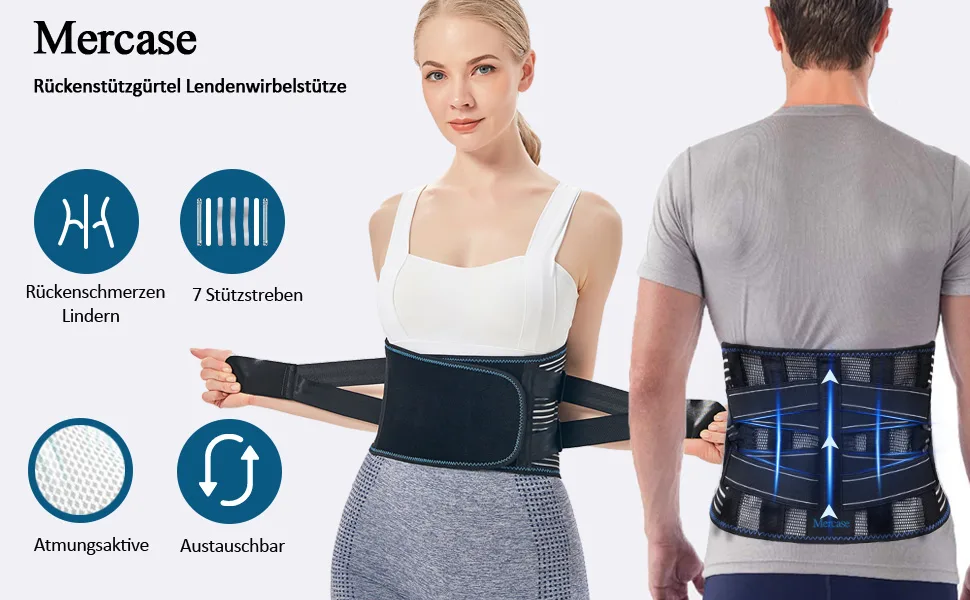 Mercase back bandage back belt for men and women back support with interchangeable support struts to relieve pain in the lower back sciatica herniated disc XL - product information 1