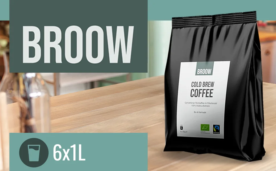 Broow - Cold Brew Coffee |Bio & Fairtrade |ground roasted coffee in the filter bag |100% Arabica beans |Cold coffee preparation |De- ko-006 (2 x pack) - Broow