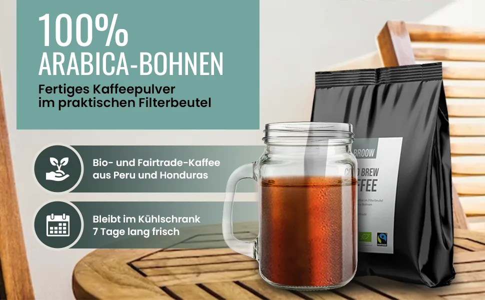 Broow - Cold Brew Coffee |Bio & Fairtrade |ground roasted coffee in the filter bag |100% Arabica beans |Cold coffee preparation |De- ko-006 (2 x pack) - Broow2