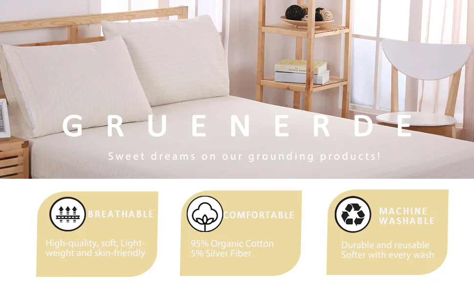 Earthing Pillowcase Grounded Pillowcase with EU Grounding Cable Earthing Product Grounding Pillowcase for Better Sleep (51X76cm) - grounding sheet