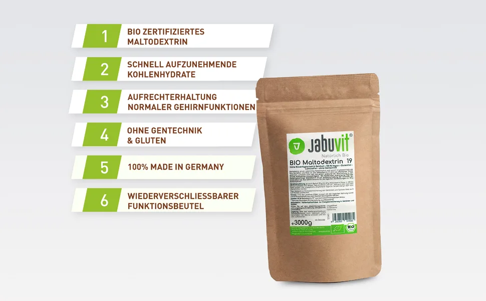 Jabuvit-Bio Maltodextrin 19 Hochbio-available & organic certified complex carbohydrate profile perfect start to the day environmentally friendly packaging made in Germany (3 kg) - Maltodextrin