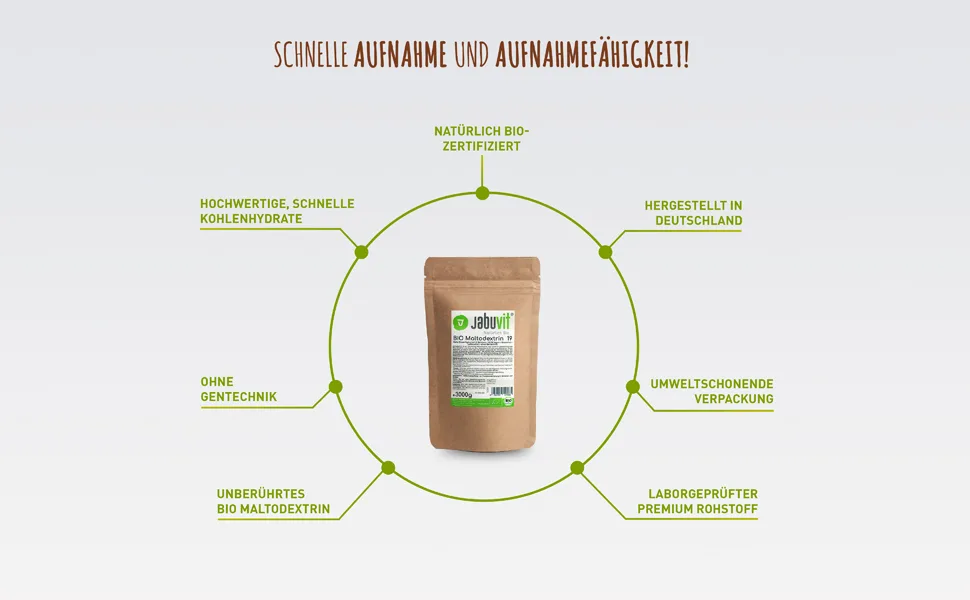 Jabuvit-Bio Maltodextrin 19 Hochbio-available & organic certified complex carbohydrate profile perfect start to the day environmentally friendly packaging made in Germany (3 kg) - Maltodextrin