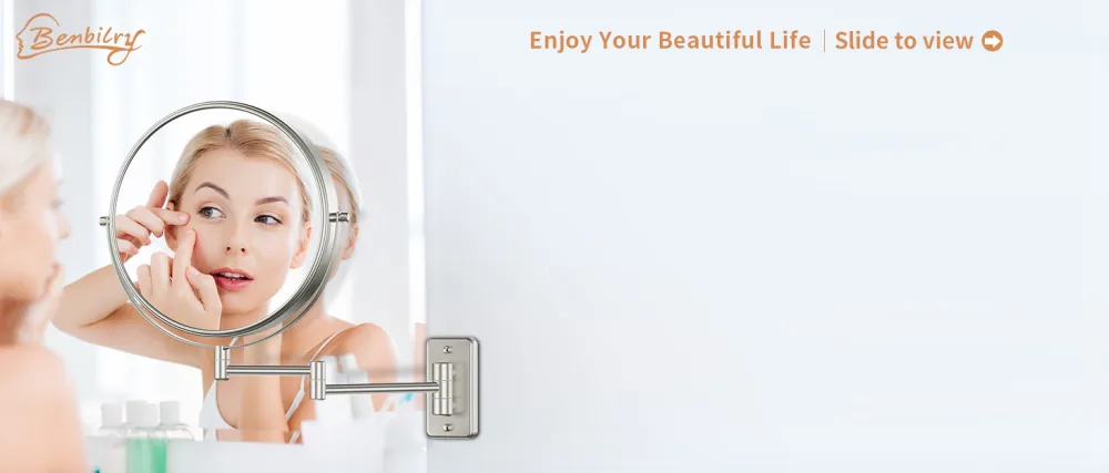 Benbilry 9" Large Size Wall Mounted Makeup Mirror with 10X Magnification, Extendable Double Sided Vanity Mirror, 360° Swivel Magnifying Bathroom Mirror with Folding Arm for Shaving Nickel - HB10