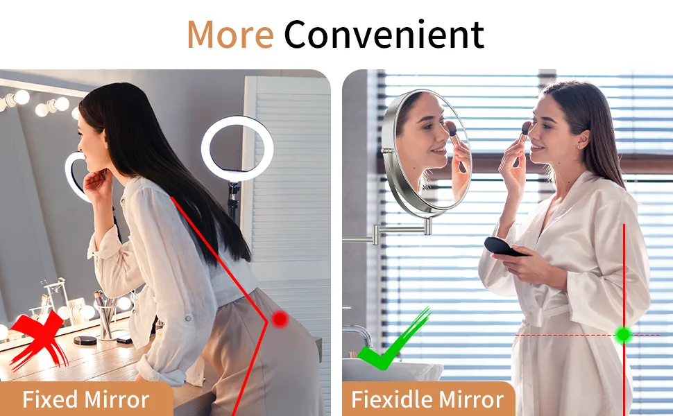 Benbilry 9" Large Size Wall Mounted Makeup Mirror with 10X Magnification, Extendable Double Sided Vanity Mirror, 360° Swivel Magnifying Bathroom Mirror with Folding Arm for Shaving Nickel - product information 9
