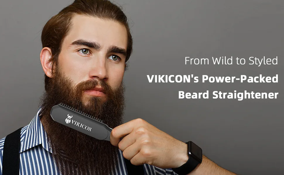 Vikicon beard gladed comb for men mini-professional hair gladder with negative ions 3-segment temperature portable and quick for beard and hair styling - product information 1