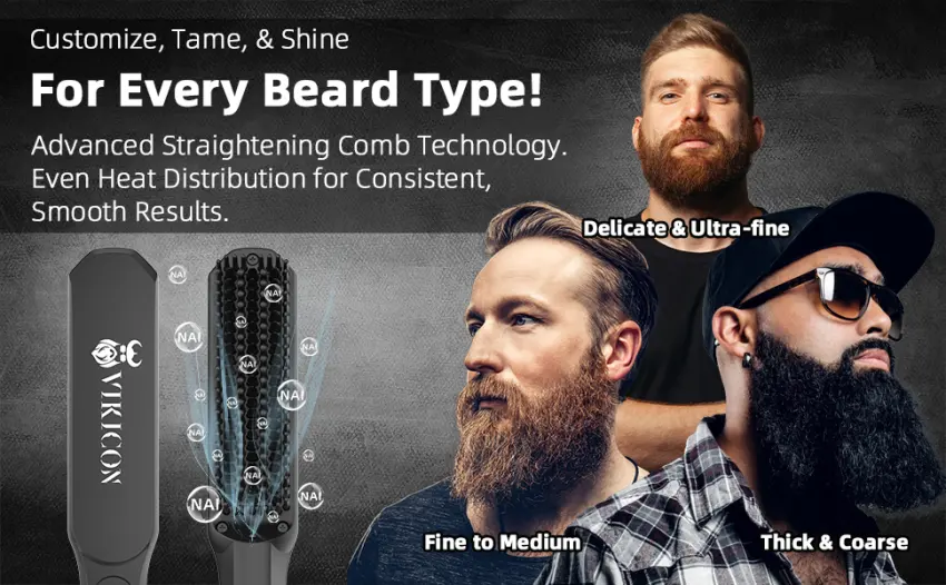 Vikicon beard gladed comb for men mini-professional hair gladder with negative ions 3-segment temperature portable and quick for beard and hair styling - product information 2