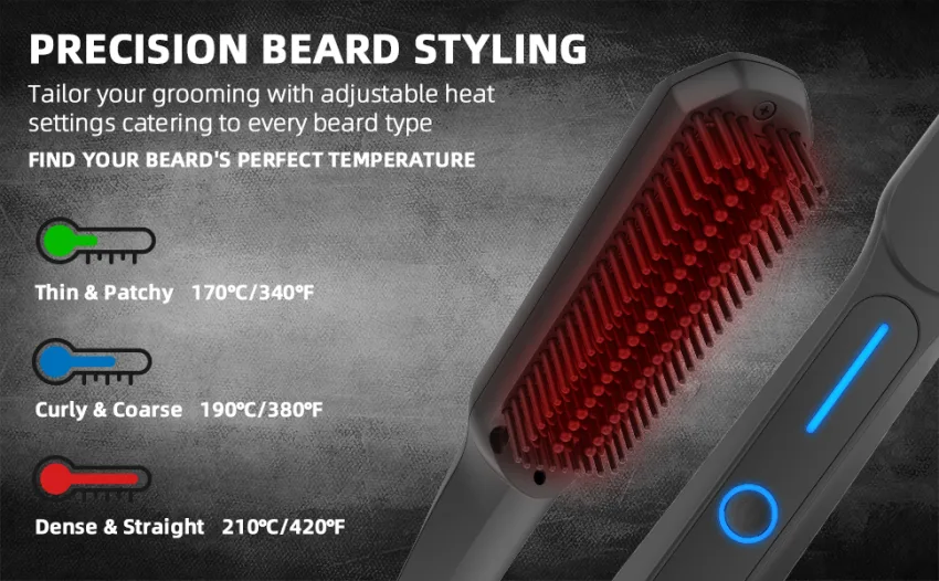 Vikicon beard gladed comb for men mini-professional hair gladder with negative ions 3-segment temperature portable and quick for beard and hair styling - product information 3