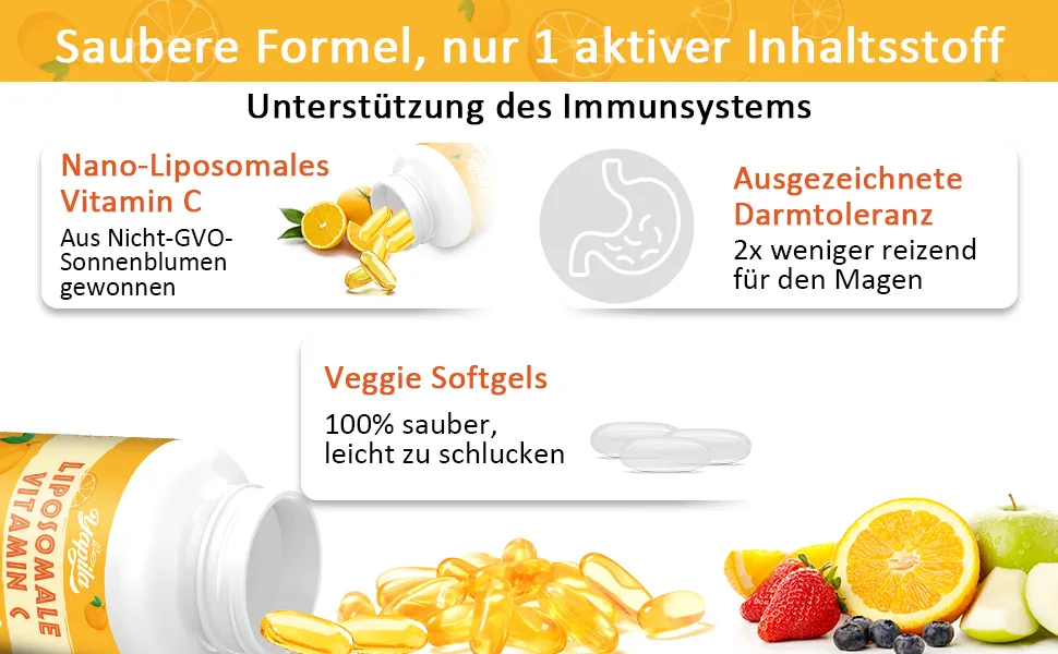 Liposomal vitamin C capsules 2000mg (3 pack) maximum absorption high-dose VIT C ascorbic acid antioxidant supplement soy-free non-gmo 60 pieces (3-pack) - Yapila Liposomales VC Kapseln-A+02