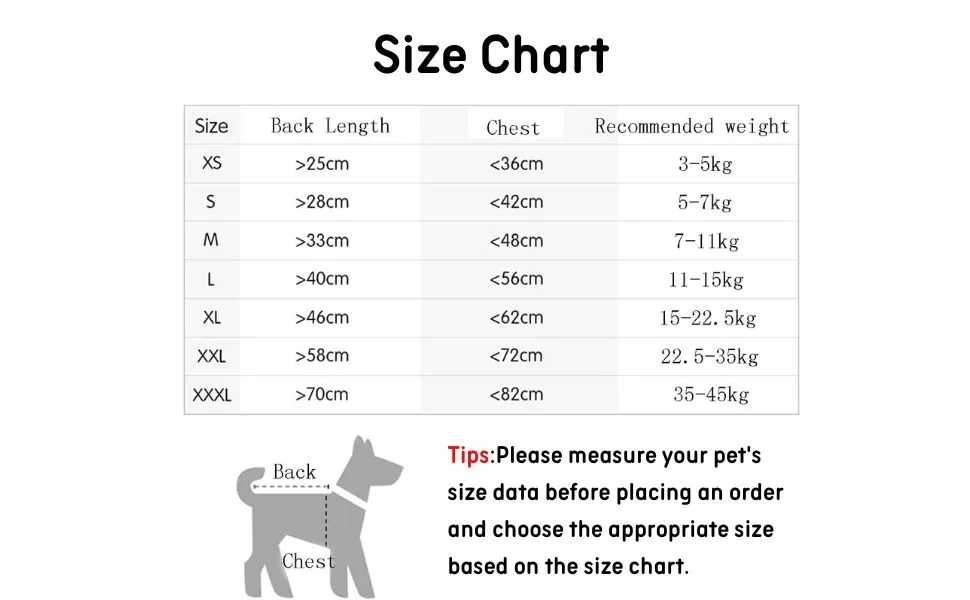 Dogs and cat vest to relieve anxiety. - Größentabelle