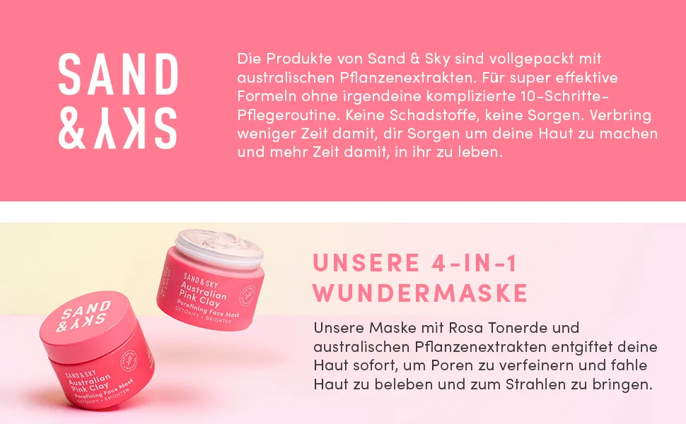 Sand & Sky Clay Mask for Face Pore Minimizer - Australian Pink Clay Detoxifying Face Mask - Brightening Vitamin C Formula - Brush Included - 2.1 OZ. - product information 1