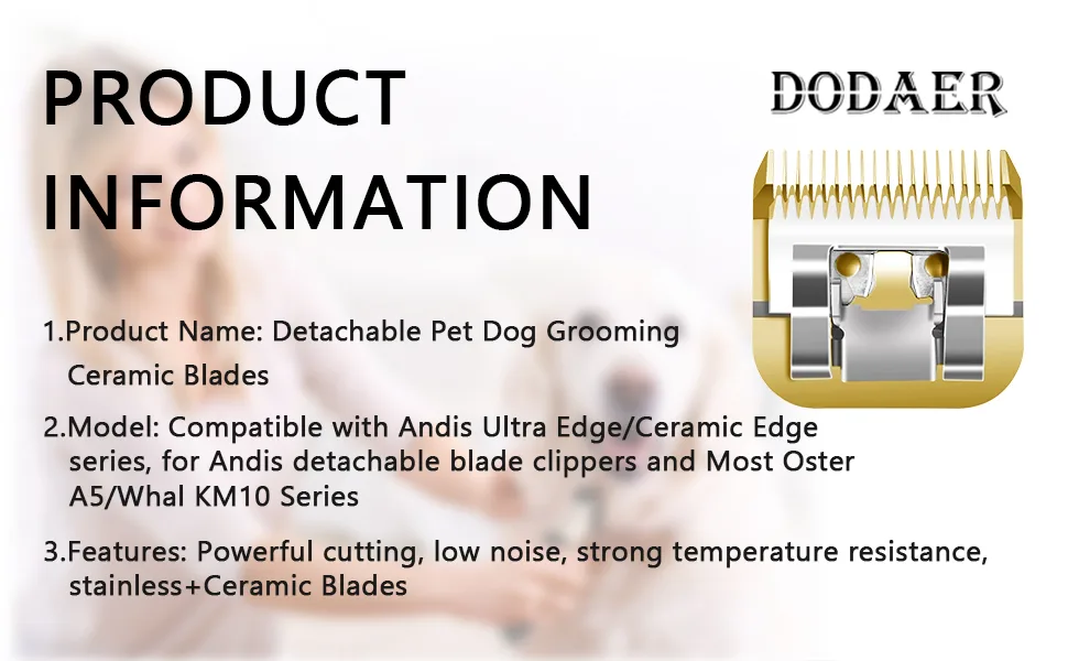 7FC/5FC/4FC ceramic dog clads compatible with MOSER 45-50/Heiniger/Andis/Oster A5/Wahl KM10 series 3-pack gold 7FC+5FC+4FC - product information 1