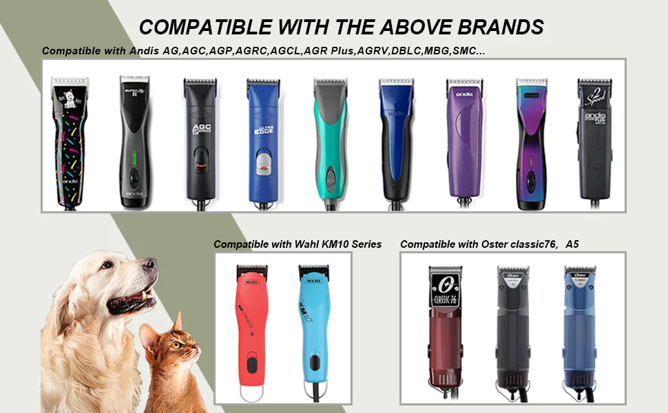 7FC/5FC/4FC Stainless Steel Dog Clipper Blades Compatible with Heiniger/Andis/Oster A5/Wahl KM10 Series 3-Pack-Black 7FC+5FC+4FC - product information 3
