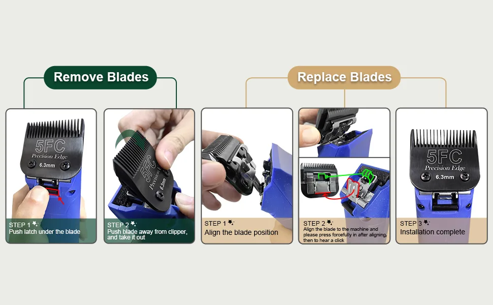 7FC/5FC/4FC Stainless Steel Dog Clipper Blades Compatible with Heiniger/Andis/Oster A5/Wahl KM10 Series 3-Pack-Black 7FC+5FC+4FC - product information 4