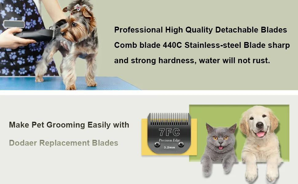 7FC/5FC/4FC Stainless Steel Dog Clipper Blades Compatible with Heiniger/Andis/Oster A5/Wahl KM10 Series 3-Pack-Black 7FC+5FC+4FC - product information 5
