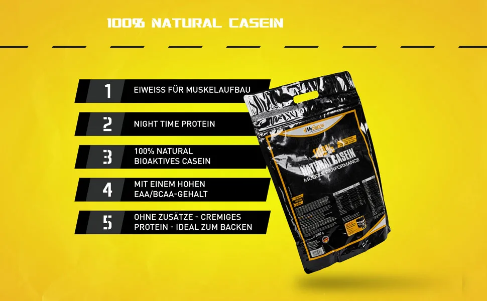 My Supps 2000g casein protein powder 100% natural - bioactive night casein protein powder with EAA BCAA & vitamin B6 - high -quality protein powder made in Germany - Natural Casein