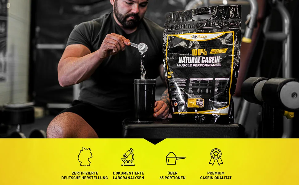 My Supps 2000g casein protein powder 100% natural - bioactive night casein protein powder with EAA BCAA & vitamin B6 - high -quality protein powder made in Germany - Natural Casein