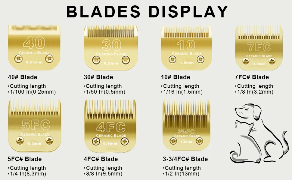 10/30/40/7FC/4FC/3FC Ceramic dog clads compatible with Moser 45-50/Heiniger/Andis/Easter A5/choice KM10 series 7 Series Pack Gold 10+30+7fC+5fC+4FC+3FC - product information 2