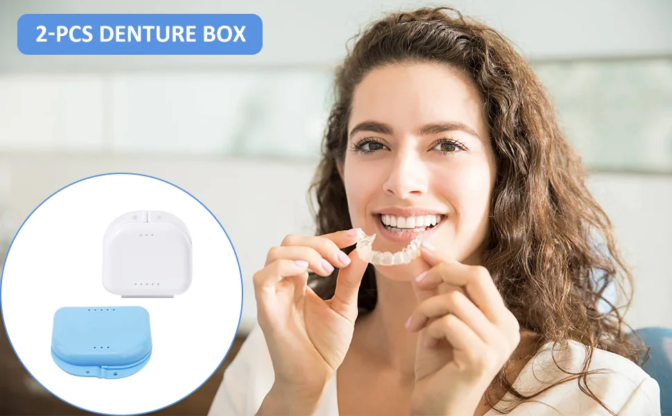 Fish can dentist dose 2PCs braces box braces cannate spanging box bite can prosthesis box protes container denture box prosthetic travel dental retainer box purple+white - Gebissdose Zahnprothesendose