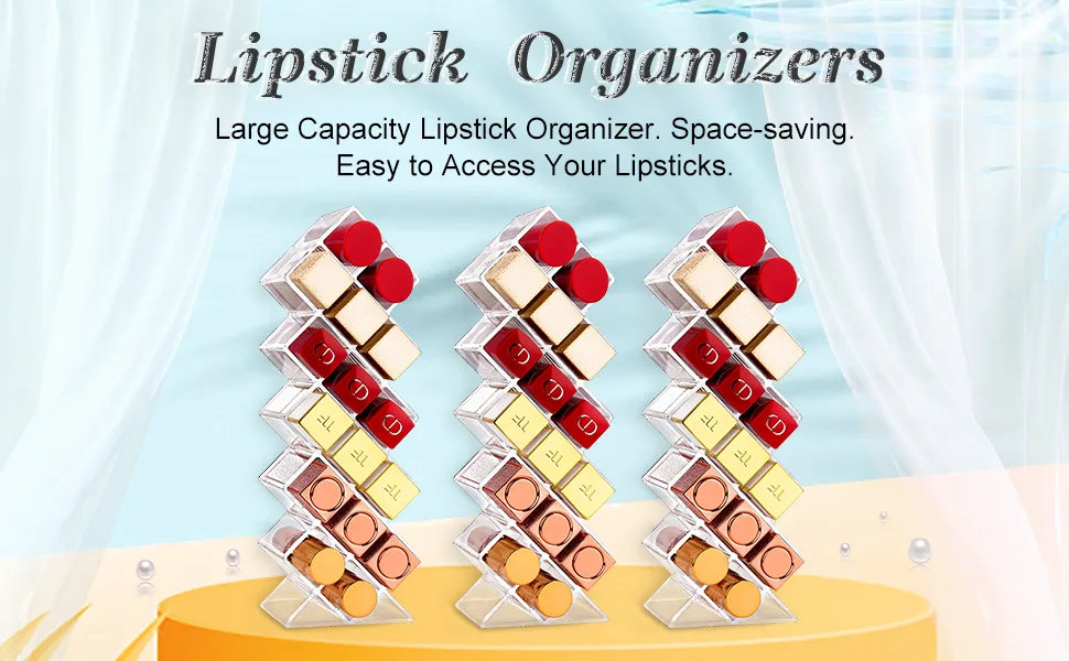 JessLab Lipstick Organizer, Acrylic Lipstick Holder Lip Gloss Tower Clear Cosmetic Makeup Organizer Storage for Bathroom Vanity Countertop (48 Slots) - cosmetic case