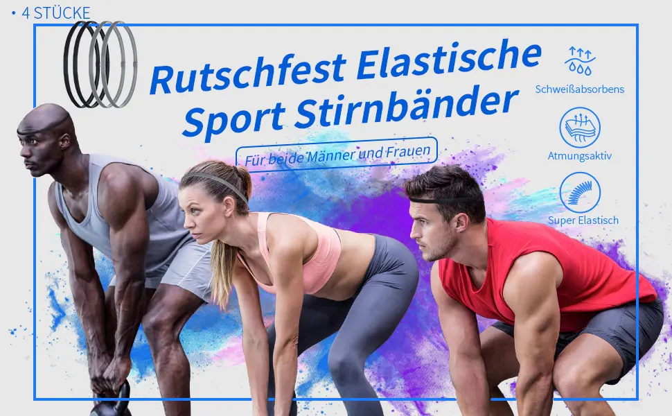Elastic Sports Headbands Thick Non-Slip 4 Pack Headbands for Women Men - product information 2